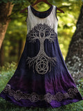 Vintage Tree Of Life Embroidered Gradient Linen Maxi Dress artswardrobe