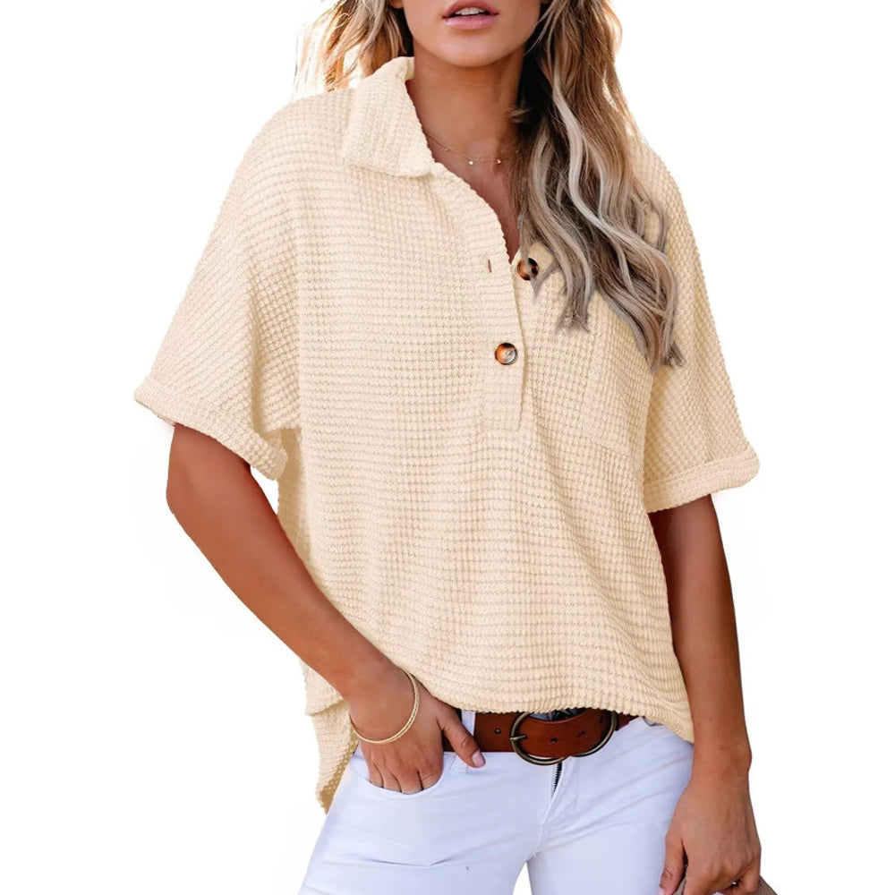 Comstylish Women's Waffle Knit Short Sleeve Tunic Henley Shirts