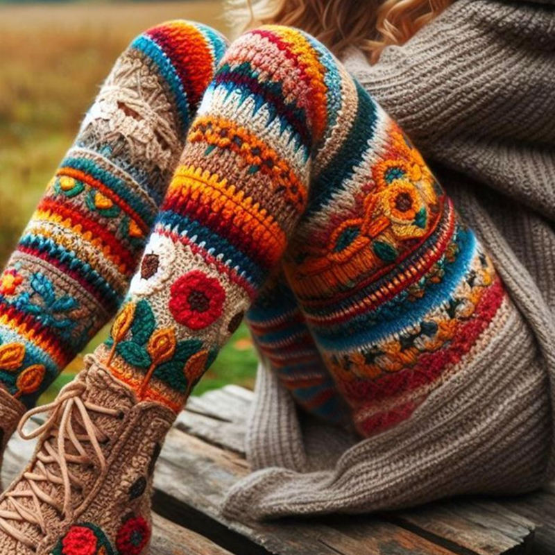 Vintage Crochet Floral Cozy Knit Leggings artswardrobe