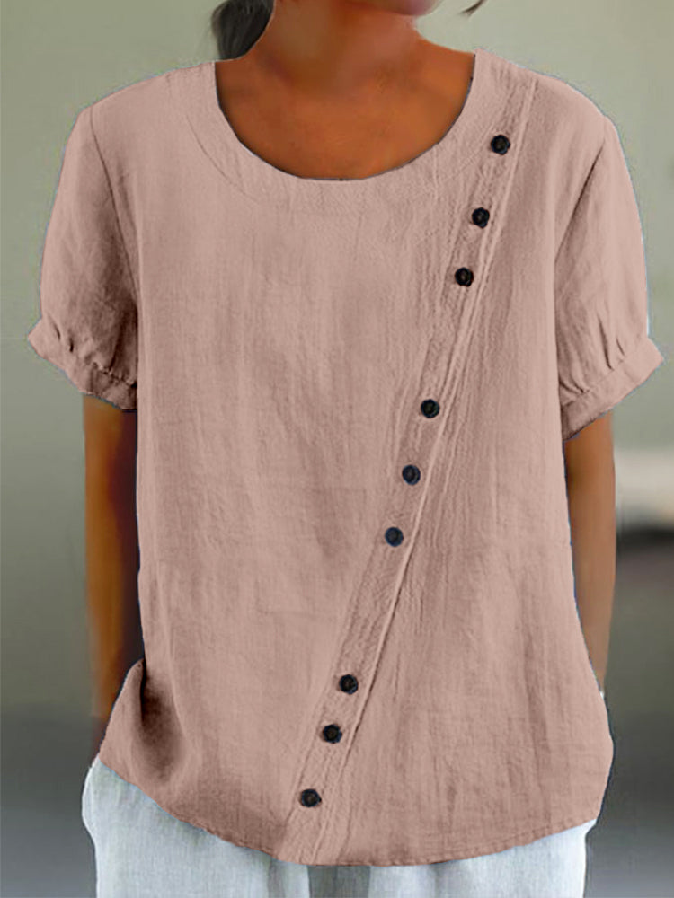 Comstylish Solid Color Button Linen Blend Cozy Tunic