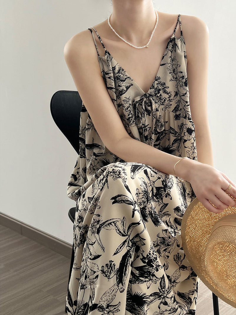 Summer Artsy Ink-print Vest Dress