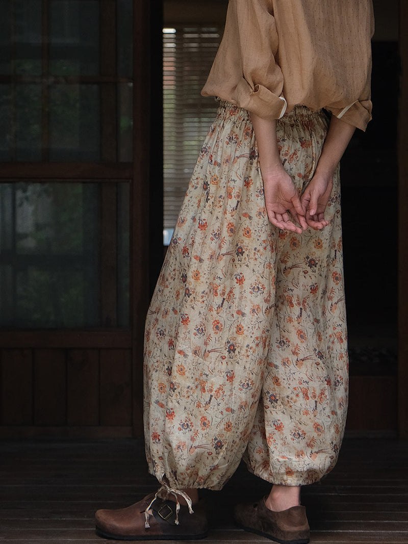 Summer Artsy Lacework Drawstring Linen Bloomers
