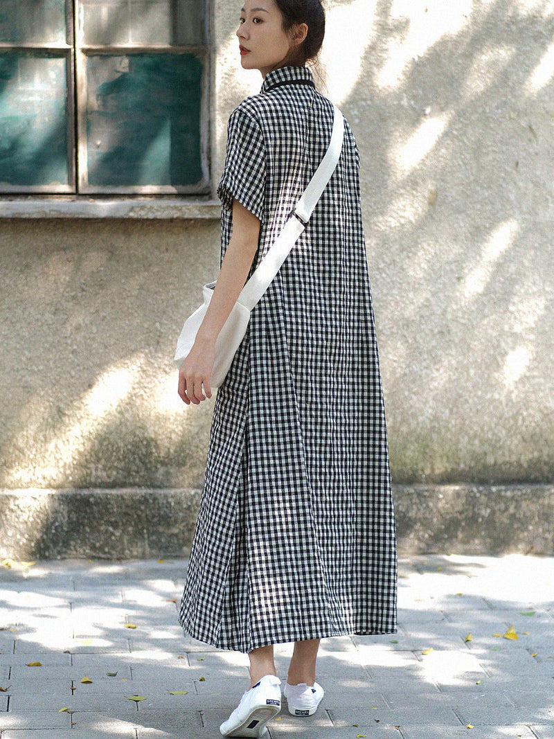 Summer Plaid Frog Loose Dress