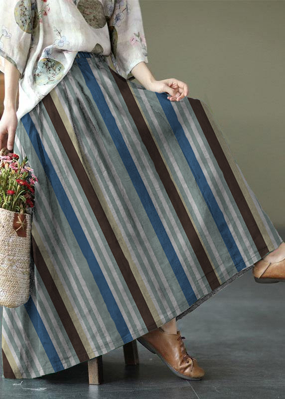 Brown Flower Ramie Elastic Waist Skirt