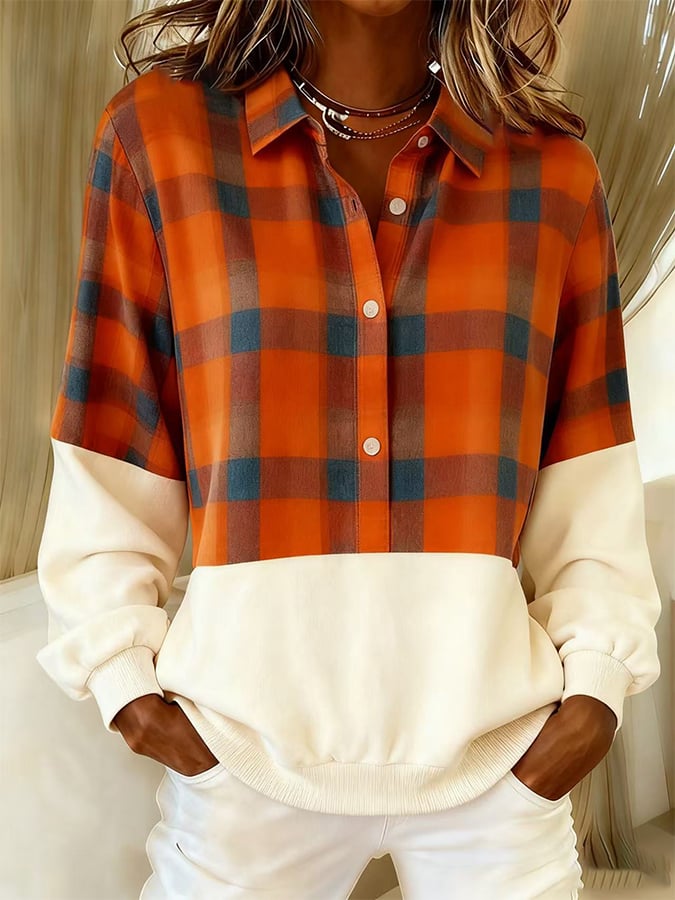 Women's Casual Lapel Plaid Shirt 