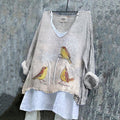 Women's Dandelions And Birds Art  Loose V-neck Shirt artswardrobe