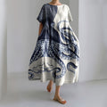 Comstylish Japanese Octopus Art Print Short Sleeve Loose Midi Dress