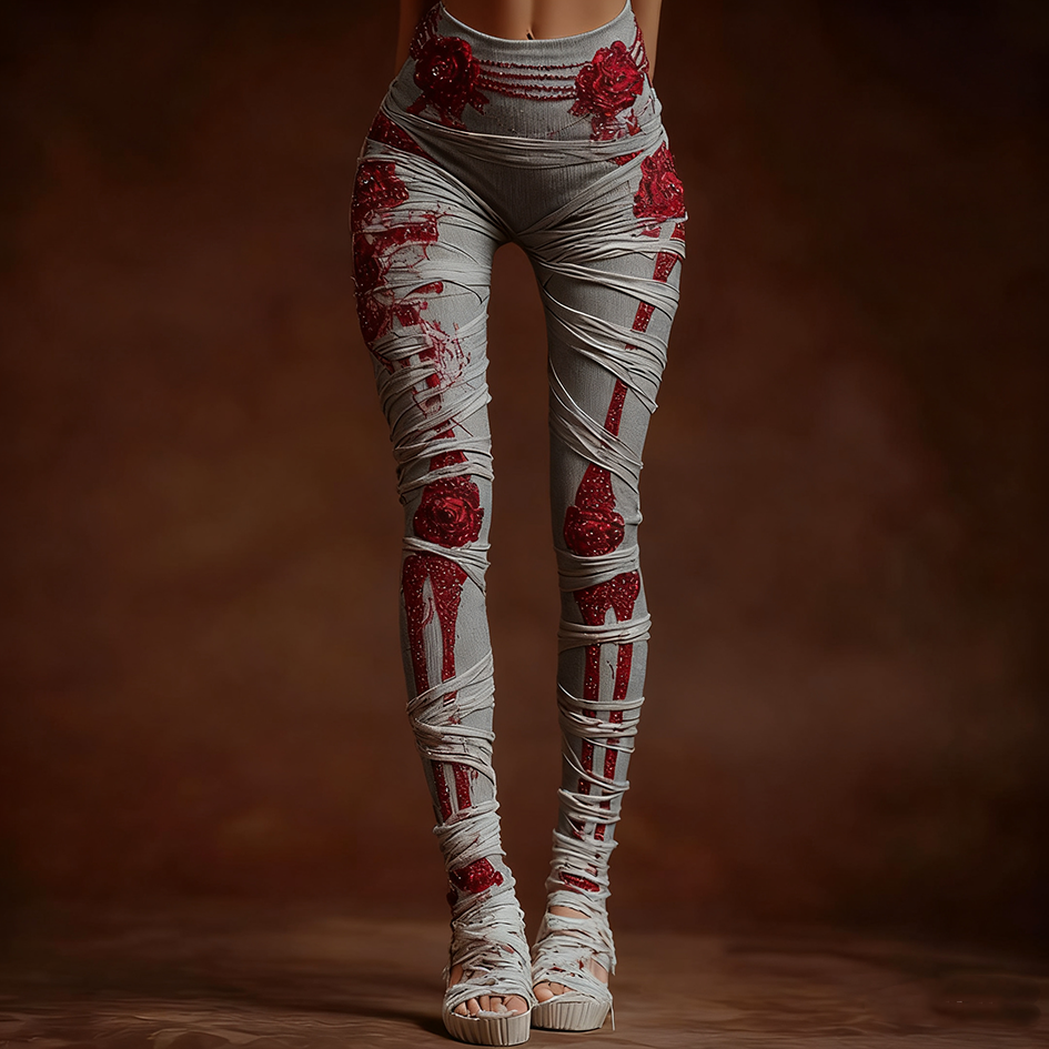 Comstylish Halloween-themed Line Art Women's Knitted Tight-fitting Leggings.