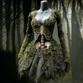 Comstylish Women's Halloween Skull Flowers Moss Witch Midi Dress