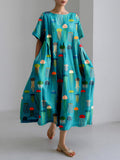Comstylish Colorful Jellyfish Art Pattern Linen Blend Maxi Dress