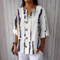 Women's Stripe Art Print Button Linen Blend Shirt artswardrobe