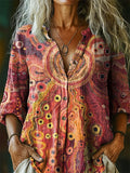 Women's Bohemian Irregular Pattern Art Print Casual Cotton Linen Shirt