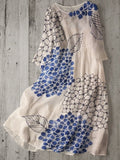 Hydrangea Floral Japanese Art Linen Blend Flowy Dress