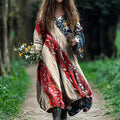 Women's Vintage Geometry Color Block Print Long Sleeve Cotton Dress artswardrobe