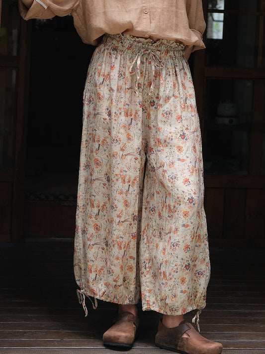 Summer Artsy Lacework Drawstring Linen Bloomers