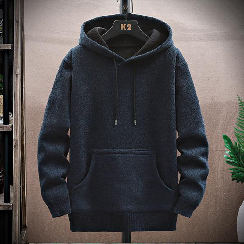 Men's Vintage Solid Color Knitted Hooded Sweatshirt elevenforest