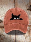 Comstylish Unisex Washed Cotton Bend Casual Black Cat Print Hat