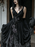 Comstylish Halloween Dark Crow Witch Design Women Cotton And Linen Dress