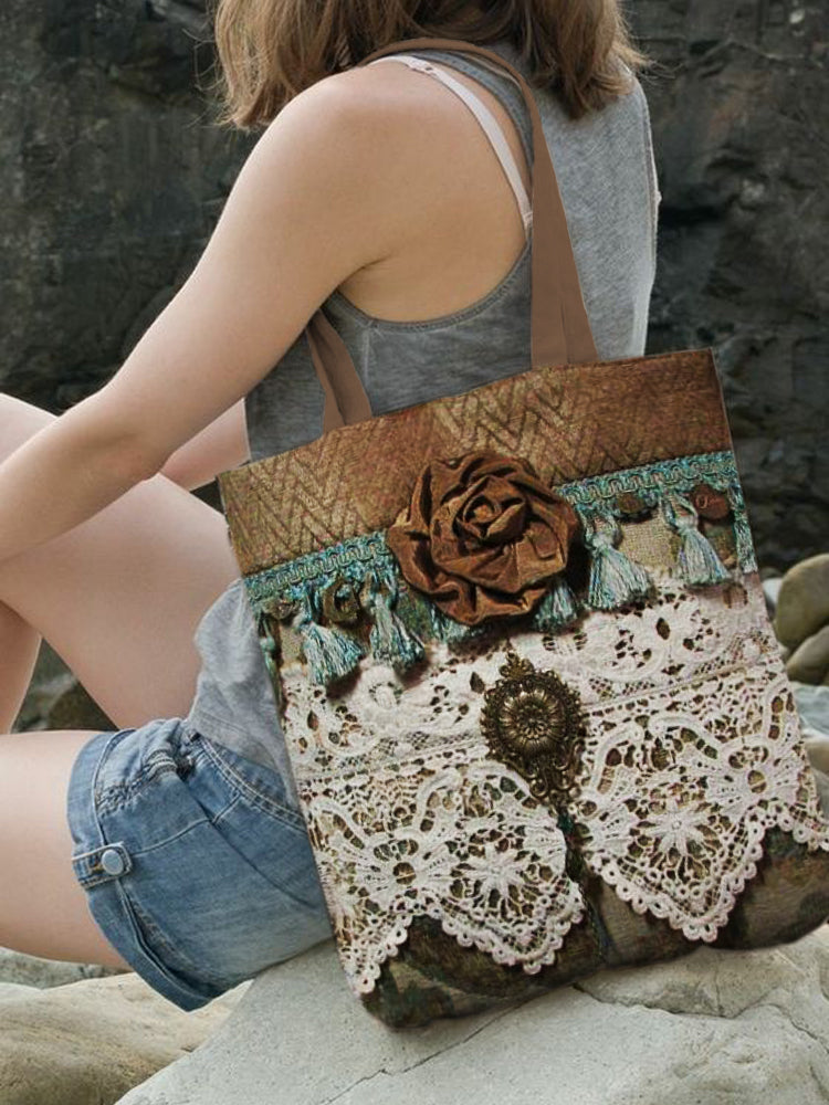 Vintage Lace Floral Art Canvas Bag artswardrobe