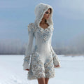 Comstylish Women Floral Art Gradient Knitted Elegant Hooded Mini Skirt