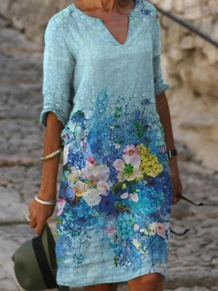 KS | Printed midi dress with V-neckline