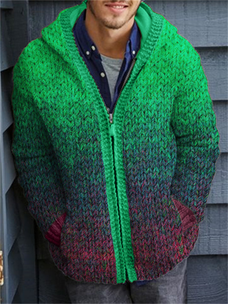 Men's Gradiant Art Crochet Cozy Hooded Cardigan elevenforest