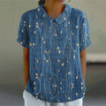 Comstylish Retro Floral Embroidery Art Short Sleeve Lapel Shirt