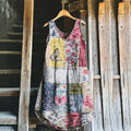 Vintage Bohemian Geometric Floral Art Linen Blend Tank Dress artswardrobe