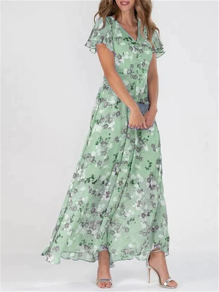KS | Printed midi dresses with long sleeves and V-neckline