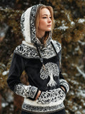 Comstylish Viking Tree Of Life Pattern Design Women's Flannel Hooded Sweatshirt