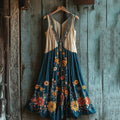 Women's Retro Floral Contrast Color Tank Midi Dress artswardrobe