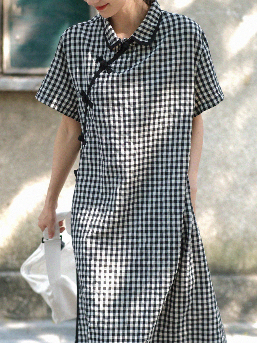Summer Plaid Frog Loose Dress
