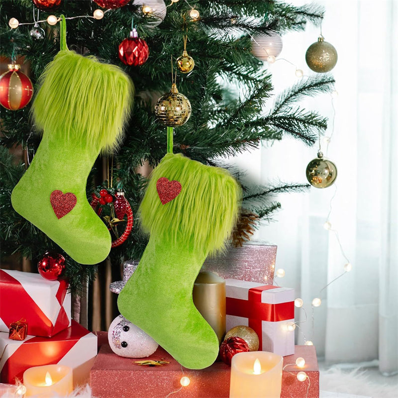 Comstylish Comstylish Christmas Monster Green Fuzzy Plush Sock Ornament