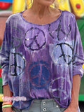 Women's Vintage Purple Watercolor Hippie Pattern Print T-shirt