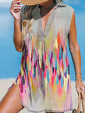 Women's Vintage Painting Printed Pattern Casual V Neck Beach Dress