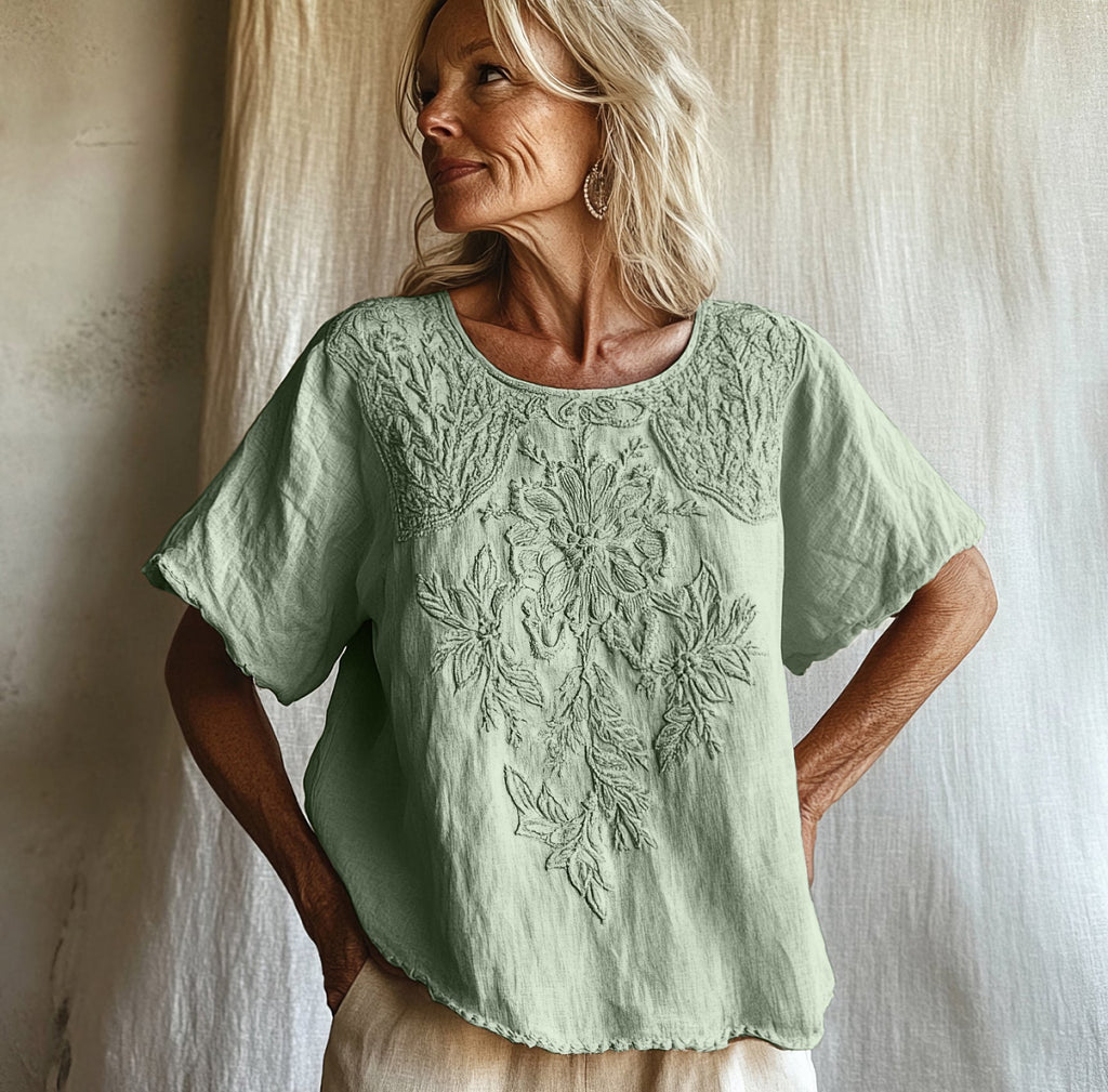 Vintage Floral Art Cotton Linen Comfy Shirt artswardrobe
