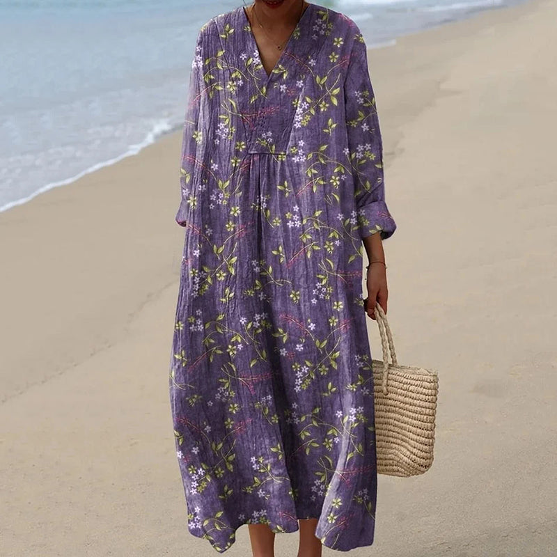 Vintage Tranquil Spring Lovely Floral Art Pattern Casual Midi Dress artswardrobe