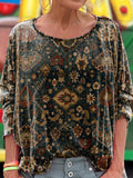 Women's Vintage Ethnic Floral Art Print Casual Long Sleeve T-shirt