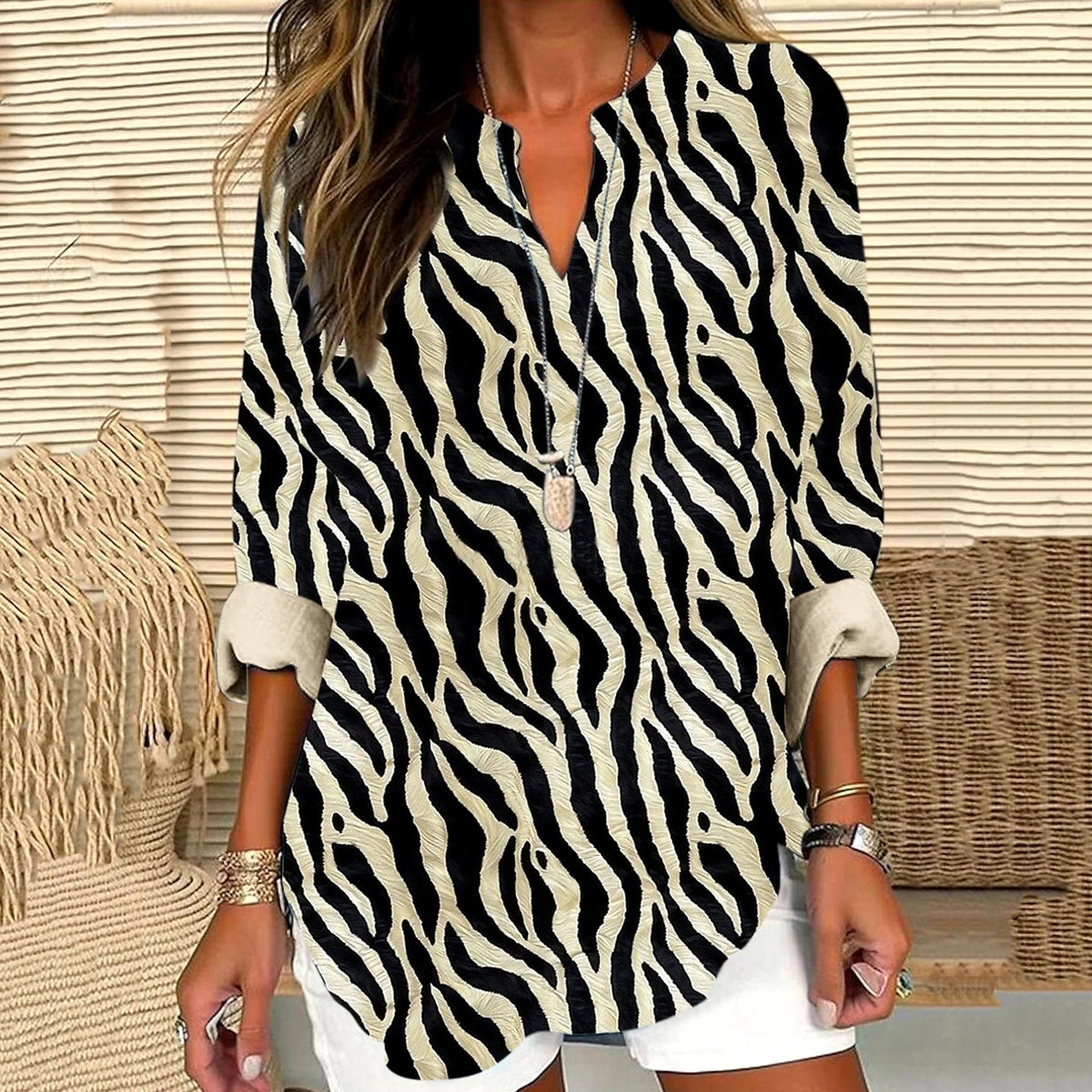 Vintage Geometric Print Linen Shirt artswardrobe