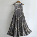 Women's Vintage Ethnic Floral Art Print Crew Neck Sleeveless Cotton Po