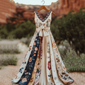 Vintage Floral Patchwork Art Linen Tank Midi Dress artswardrobe