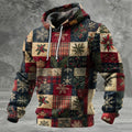 Comstylish Men's Vintage Christmas Patchwork Art Print Casual Hoodie