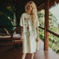 Women's Boho Floral Embroidery Art Midi Dress artswardrobe