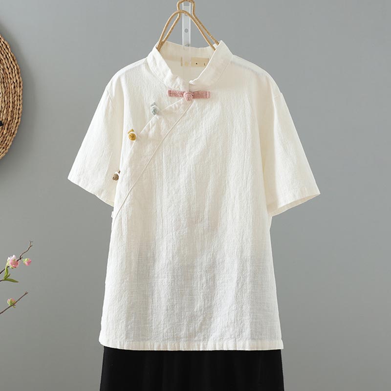 Comstylish Women's Diagonal Breasted Button Up Short Sleeved Shirt