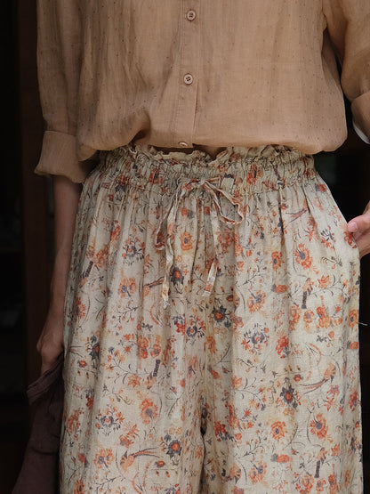 Summer Artsy Lacework Drawstring Linen Bloomers