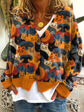 Comstylish Cute Cat Pattern Cozy Knit Cardigan