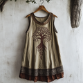 Women's Viking Tree Of Life Celtic Knot Pattern Art Linen Sleeveless Top artswardrobe