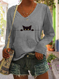 Comstylish Women's Casual Funny Black Cat Print T-shirt