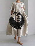 Comstylish Whale Breach Japanese Brush Art Linen Blend Maxi Dress