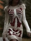 Comstylish Women's Halloween Skeleton Rose Art Round Neck Mini Skirt